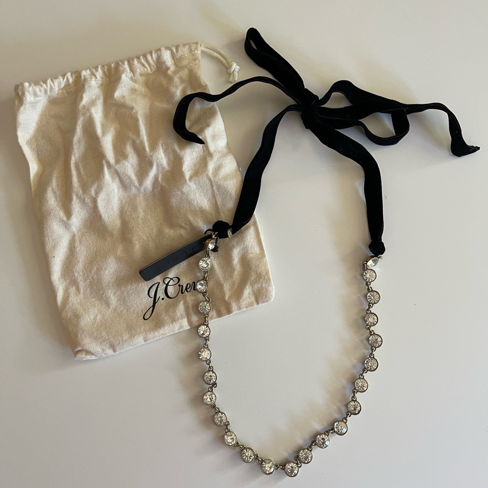 NWT J. Crew Velvet Grosgrain Crystal Necklace